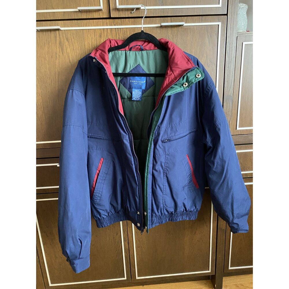 Vintage Towncraft Bomber Jacket Size Medium Blue/Green/Red